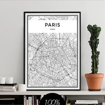

Minimalis PARIS City Map Canvas Paintings Black and White Posters Prints Wall Art Pictures for Living Room Home Decor No Frame