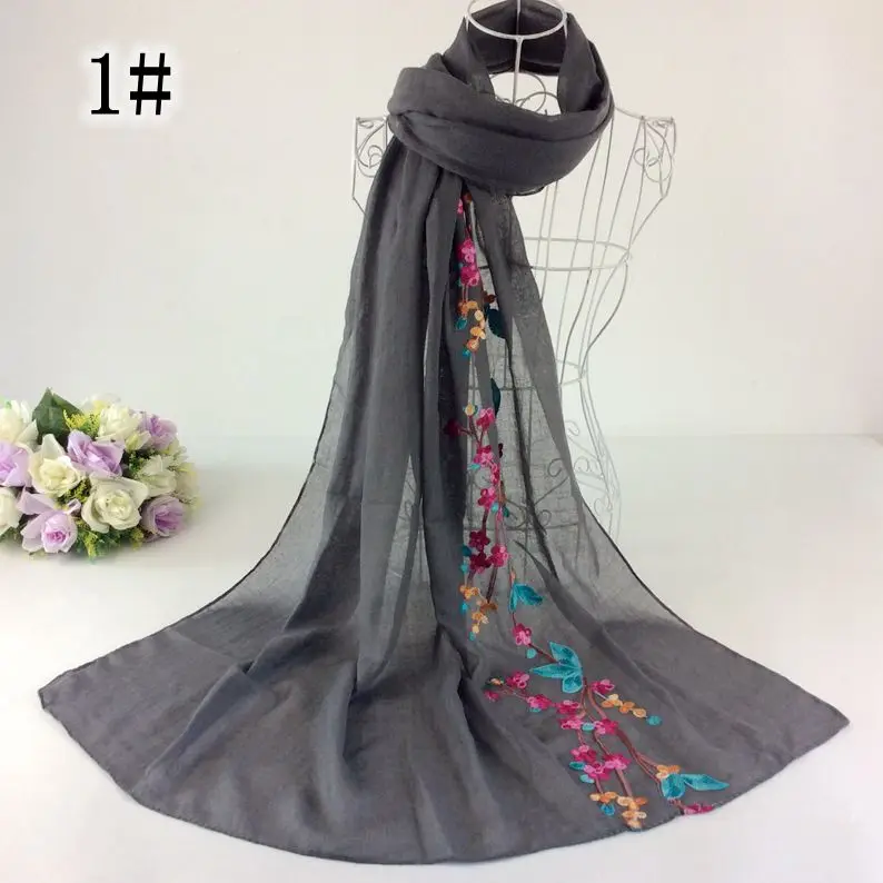 Один шт с цветочной вышивкой, хлопковые женский шарф красивые шали голова мусульманского кашне накидка мусульманский длинный шарф хиджаб женщин