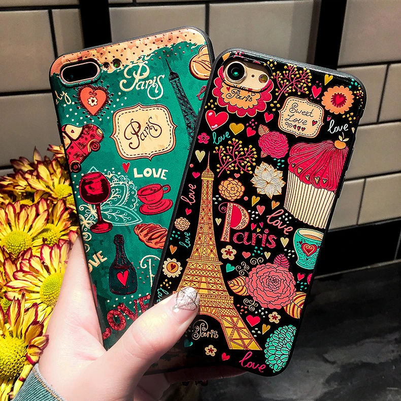 

Fashion Flower Eiffel Tower Silicone Full Body Case for iPhone 7 6 6s 5 5s Case soft Phone Cases Back Cover for 7 6 plus Coque