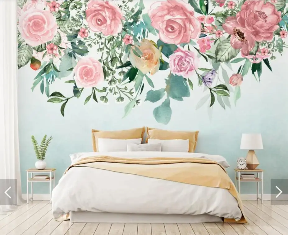 

Nordic Watercolor Floral Wallpaper Papel Adhesivo Decorativo Para Muebles Papier Peint Mural Rouleau Hand Painted Flower Mural