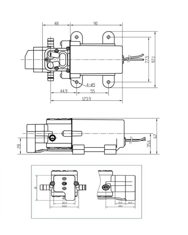 Миниатюрный мембранный насос 80Psi 60 Вт 12 в морской водяной насос высокого давления 5Lpm самовсасывающий фургон, кемпинг лодка