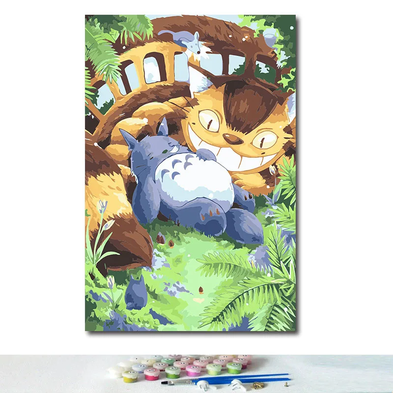 DIY картинки для раскраски по номерам с цветами Тоторо, Хаяо Миядзаки Аниме Картина Рисунок Картина в рамке дома - Цвет: 8255