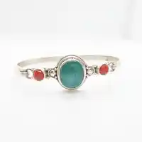 Nepal Hand Vintage Jewelry 925 Sterling Silver Inlaid Natural Turquoises Coral Clasp Bangles Free Ship T9110