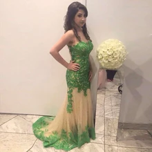 Sexy Arabisch Mermaid Abendkleid 2016 Grün Appliques Lange Formale Abendkleider Hohlkreuz Vestidos De Baile