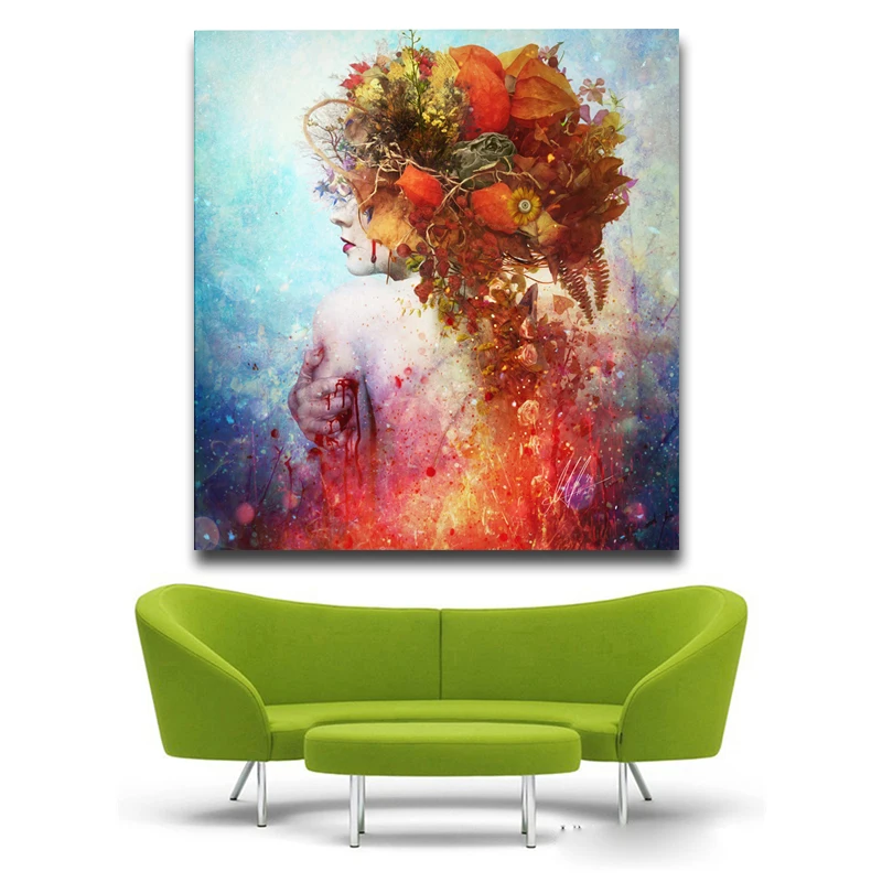

Red Flower Girl Skull Abstract Canvas Art Print Painting Poster Wall Pictures For Living Room Home Decoration Decor No Frame