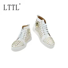 LTTL Spikes Men Shoes Classic Fashion White Genuine Leather Designer Men's Sneakers Breathable Lace-up Mens Shoes Casual Flats lttl new fashion rivets sneakers men leather shoes breathable lace up mens shoes casual flats handmade outdoor basic men shoes