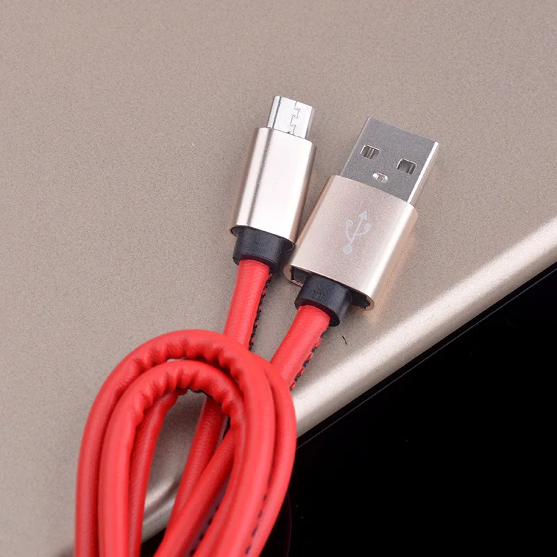 Micro USB кабель 1 м Премиум кожаный плетеный для Samsung Xiaomi Huawei Android Провода Быстрая