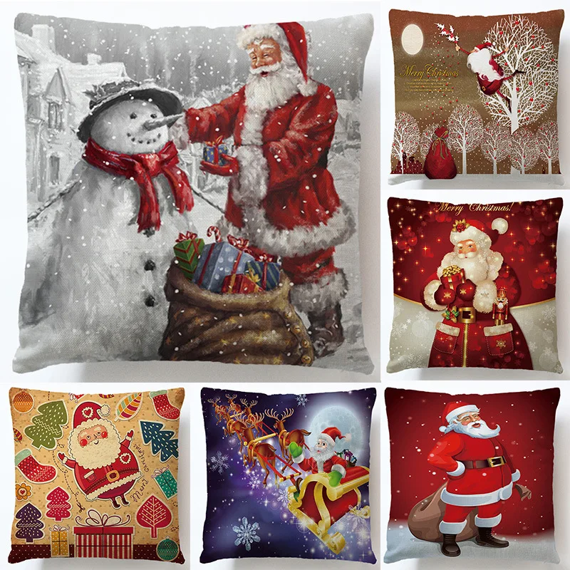 

Santa Claus Decorative Pillowcase Christmas Tree Anime Pillow Covers Cushion Home Textile Restaurant Automobile Seat Accessories