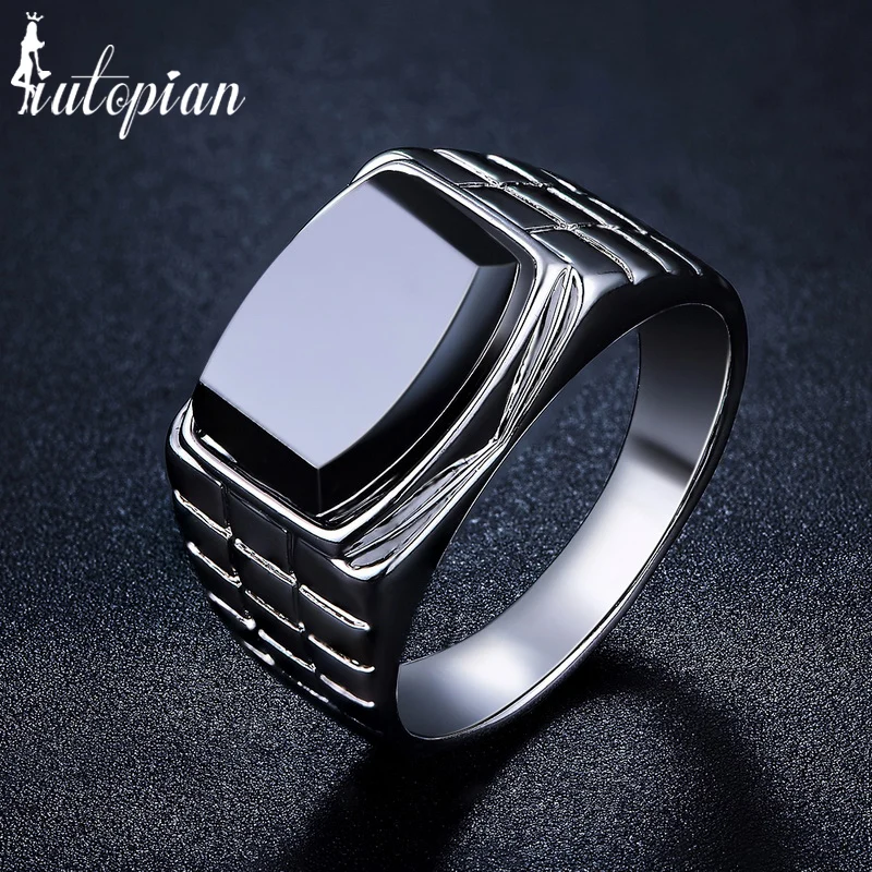 

Iutopian Brand New Arrival Classic Retro Plaid Ring with Black Stone Big Size US Size 7 to 12 for Men 1#C6122