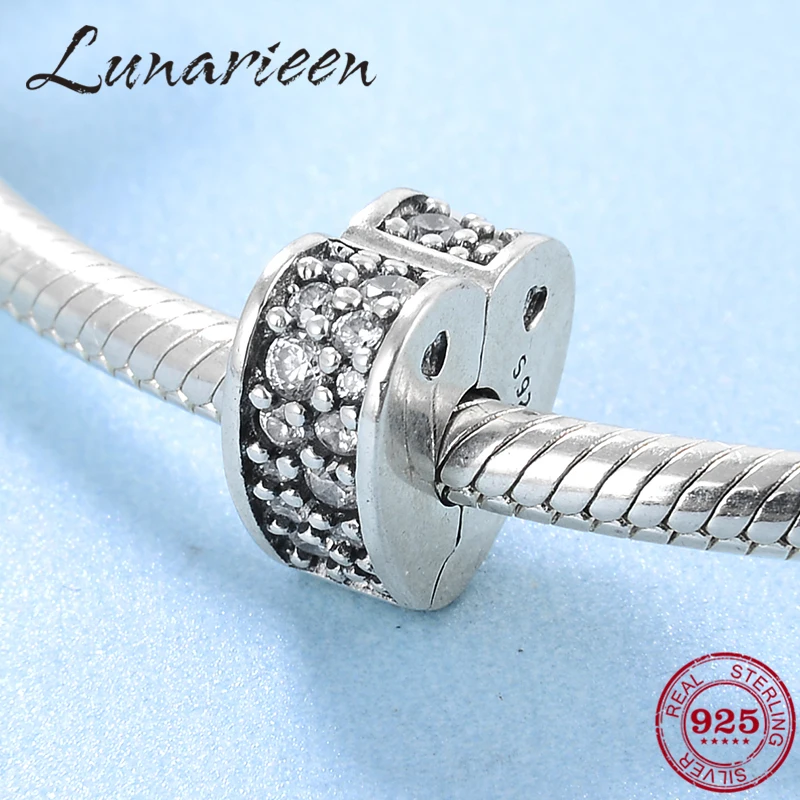 2018 Fashion 925 Sterling Silve exquisite heart shape clips Lock CZ beads Fit Original europeu Charm Bracelet Jewelry making | Украшения и