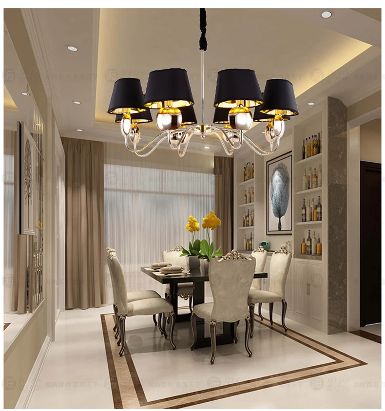 Современные хромированные/Золотые светодиодные люстры освещение черная ткань гостиная Led подвесная люстра столовая светодиодная