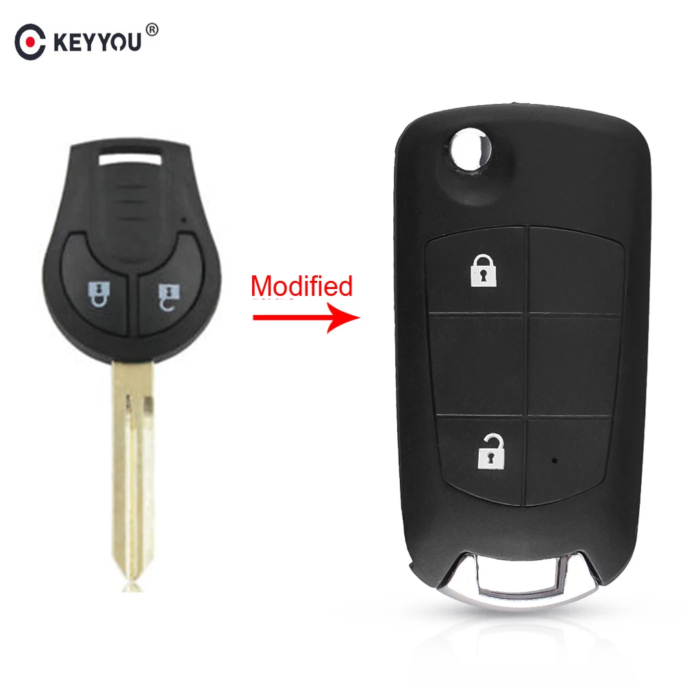 KEYYOU 2 Buttons Modified Car Remote Key Shell Case for NISSAN Juke March Qashqai Sunny Sylphy Tiida X-Trail Fob Key