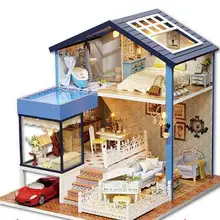 A061 Diy деревянный кукольный дом Miniatura 3D модель вилла наборы кукольные домики миниатюрные игрушки DIY большой кукольный домик