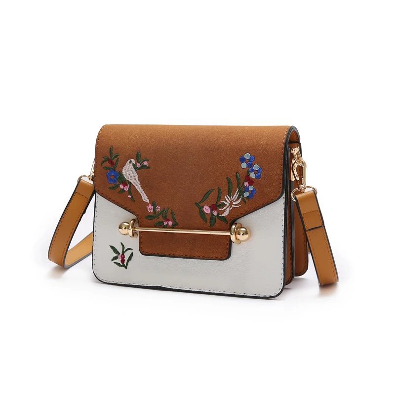 Comprar Animal pájaro nacional bordado flor Mini BOLSA barras de hierro cubierta hebilla magnética bolso mujer pu chica bolso moda mujer