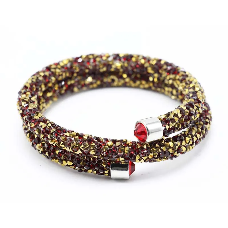 LE SKY изысканный круглый Кристалл Стразы многослойный Браслет-манжета браслеты для женщин новые модные ювелирные изделия подарок браслет