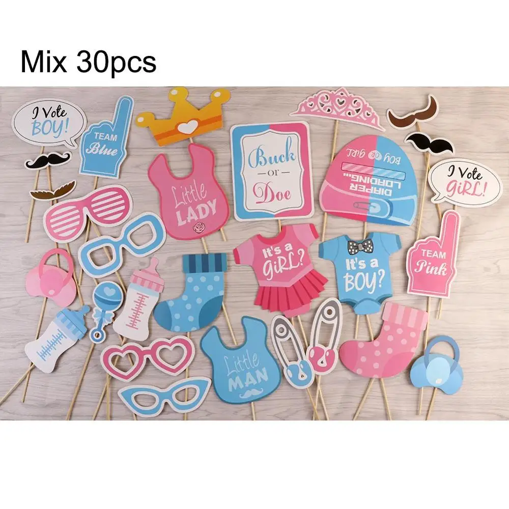 mix 30pcs OurWarm розовый синий реквизит для фотостудии украшение душевой кабины ребенка баннер с девушкой бэби Шауэр для мальчика баннер 1-й День рождения DIY Декор - Цвет: mix 30pcs