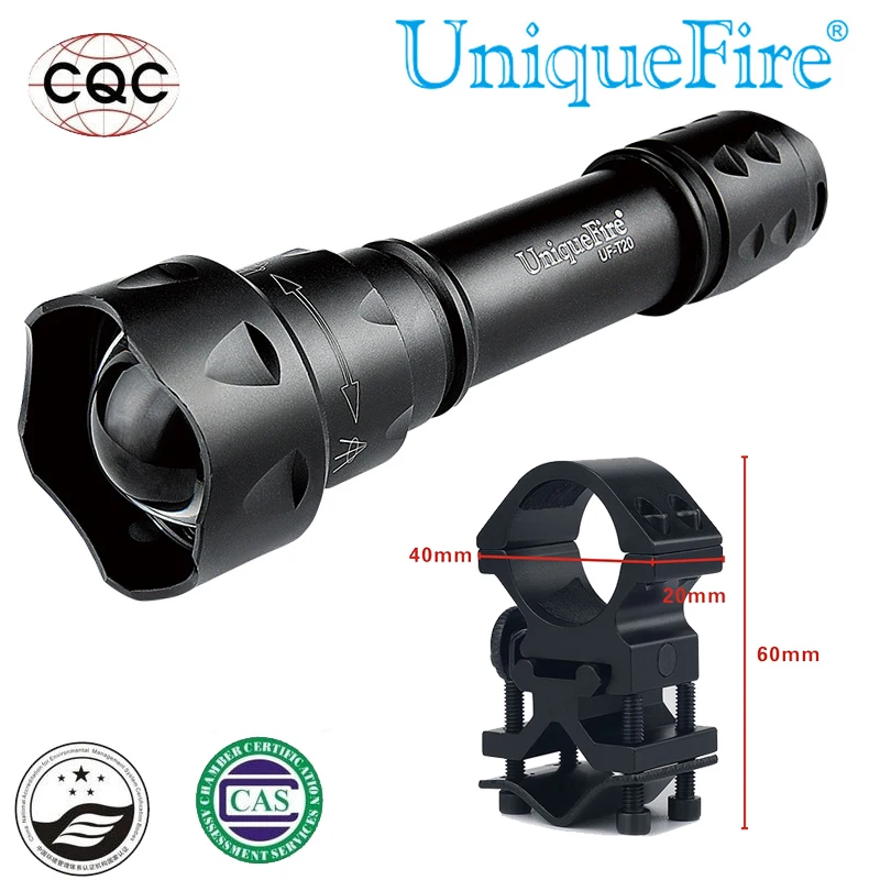 

UniqueFire T20 XML2 Lantern 1200LM 5 Modes Adjustable Focus LED Flashlight 18650 Tactical Torch + Scope Mount Design For Hunting