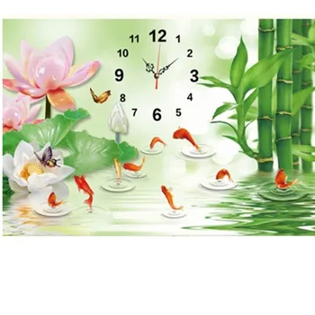 

5D Full DIY Diamond Embroidery Wall Clock Painting Cross Stitch Watch Mosaic Rhinestones hoom decor picture bamboo fish lotus