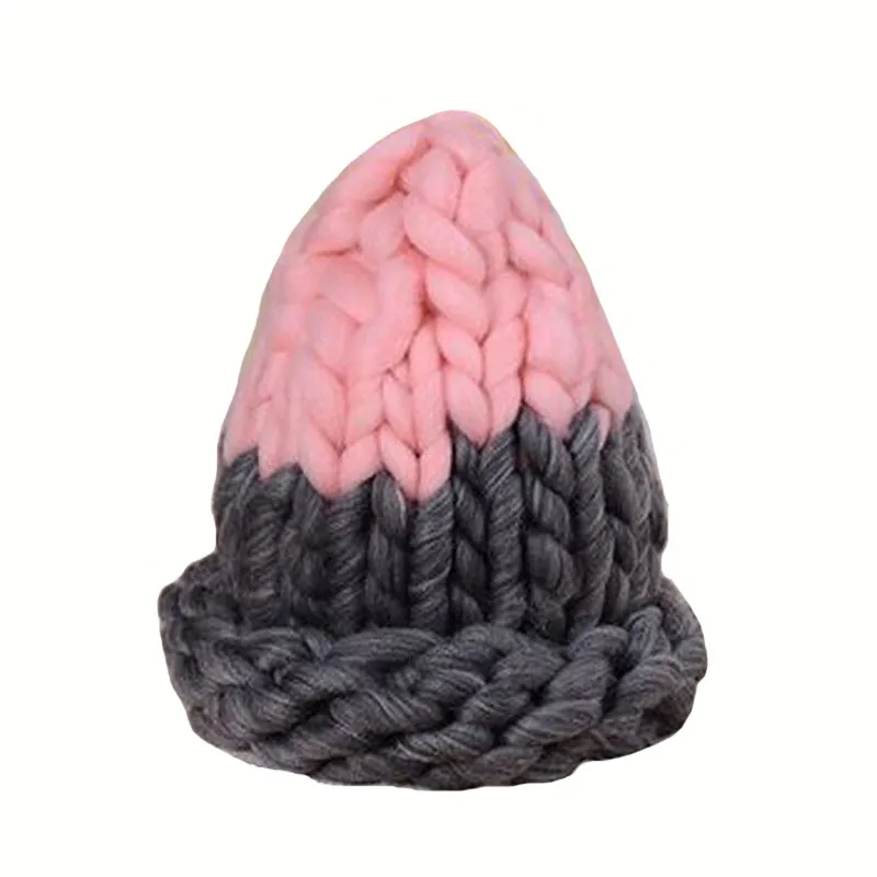 M056 Gray Pink Зимние шерстяные шапки CUHAKCI, ручная грубая вязаная шапка для женщин, шапки, однотонные, для взрослых, повседневные, хлопковые, акриловые, новые, модные, женские - Цвет: M056 Gray Pink