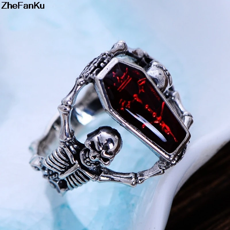 Hot Sale Vintage Silver Color Vampire Bat Skull Ring Punk Rock Style Men's Finger Ring Motorbiker Jewelry anel masculino