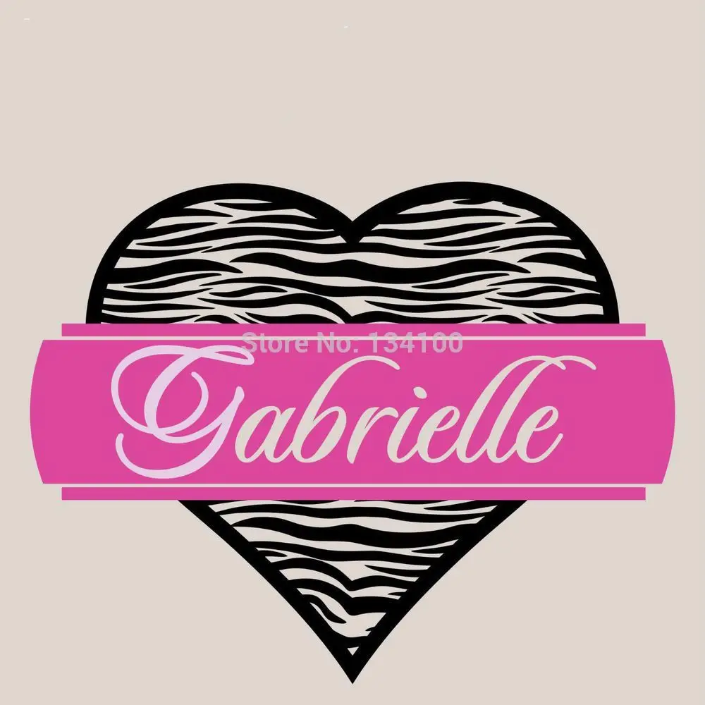  Custom  made Personalized  Zebra Print  Heart Custom  Name 