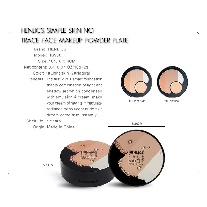 HENLICS Full Effect Foundation Makeup Powder Waterproof Whitening Shimmer And Matte 3 Colors Pressed Powder Make up Palette (17)