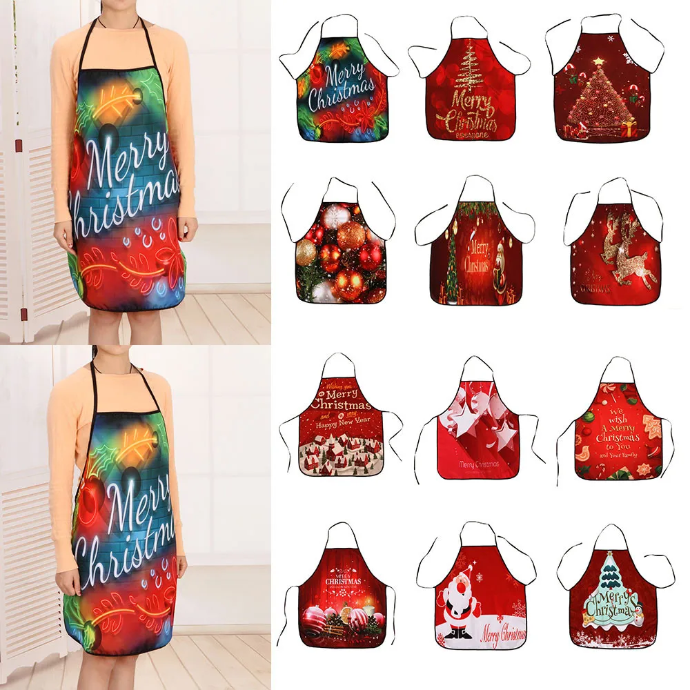 

2019 Christmas Apron Printed Waterproof Kitchen Restaurant Dinner Apron for Cooking Baking Barbequing