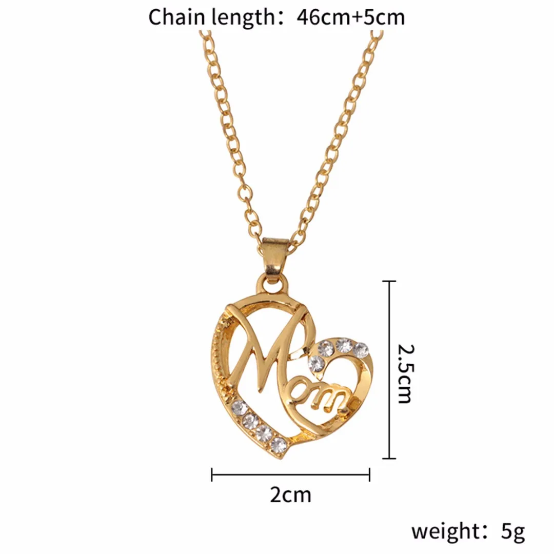 Sainio Lover Heart Pendant Necklace Letter  MOM  Inlaid Crystal Chain Necklace Mother s Day Gift Birthday Gift Women Jewlery