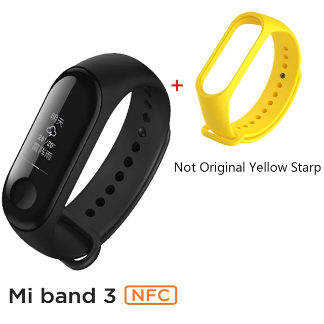 Xiaomi Mi Band 3 NFC Версия смарт-Браслет фитнес-трекер 0,7" большой сенсорный экран для сердечного ритма монитор смарт-браслет - Цвет: Yellow