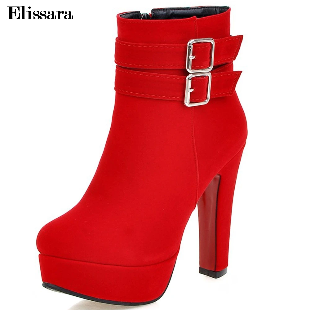 

Women's High Heels Platform Ankle Boots Shoes for Woman Zip Spring Autumn Buckles Boots Female Shoes Plus Size 33-47 Elissara