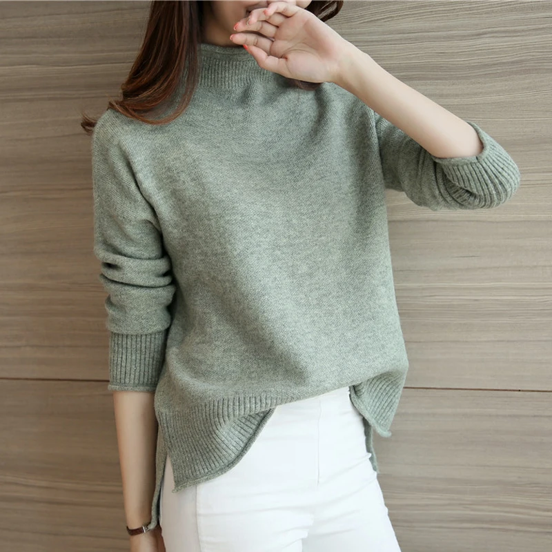 Women Knitted Sweaters and Pullovers Turtleneck Long Sleeve Thick Warm Kleding vrouwen Split Sweter Women Maglioni donna