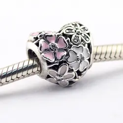 Подходит Pandora талисманы браслеты поэтический цветет бусины с смешанными эмалями и ясно кубического циркония 925 пробы 100% серебряные