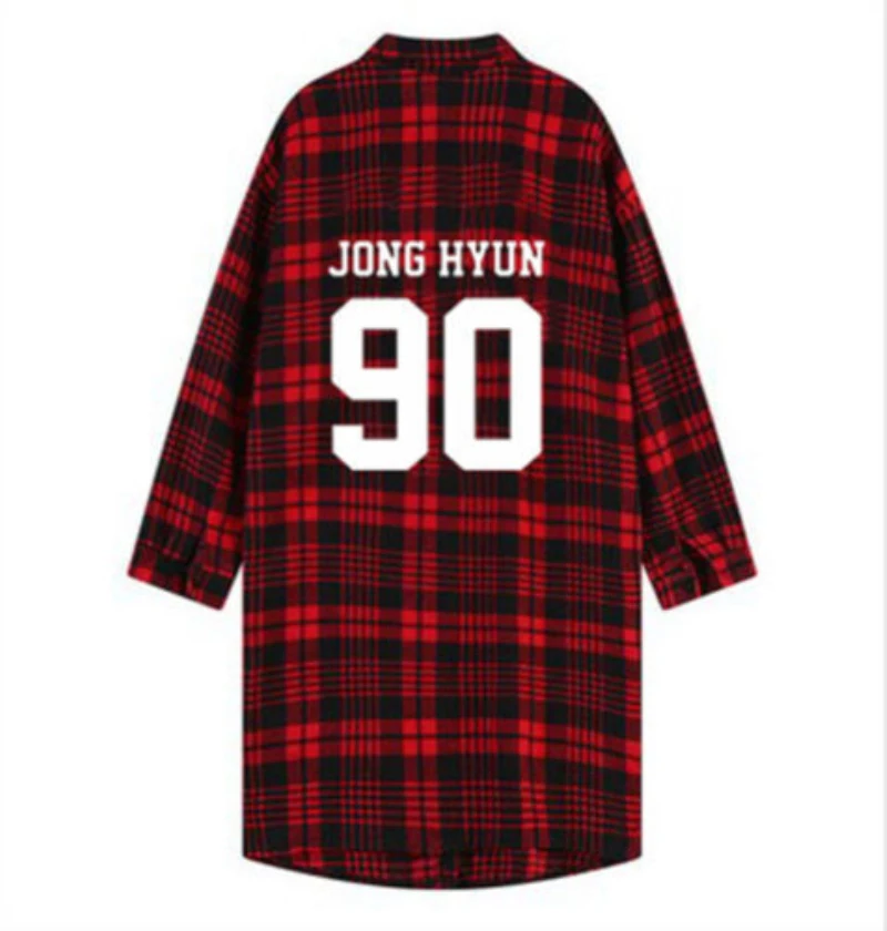 

Mainlead KPOP Shinee Shirt Red Plaid 3/4 Sleeve Onew Jonghyun Key Coat