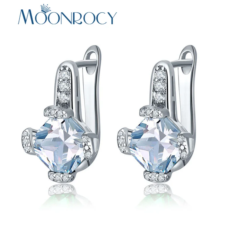 Серьги MOONROCY с кубическим цирконием серебряного цвета синие зеленые красные
