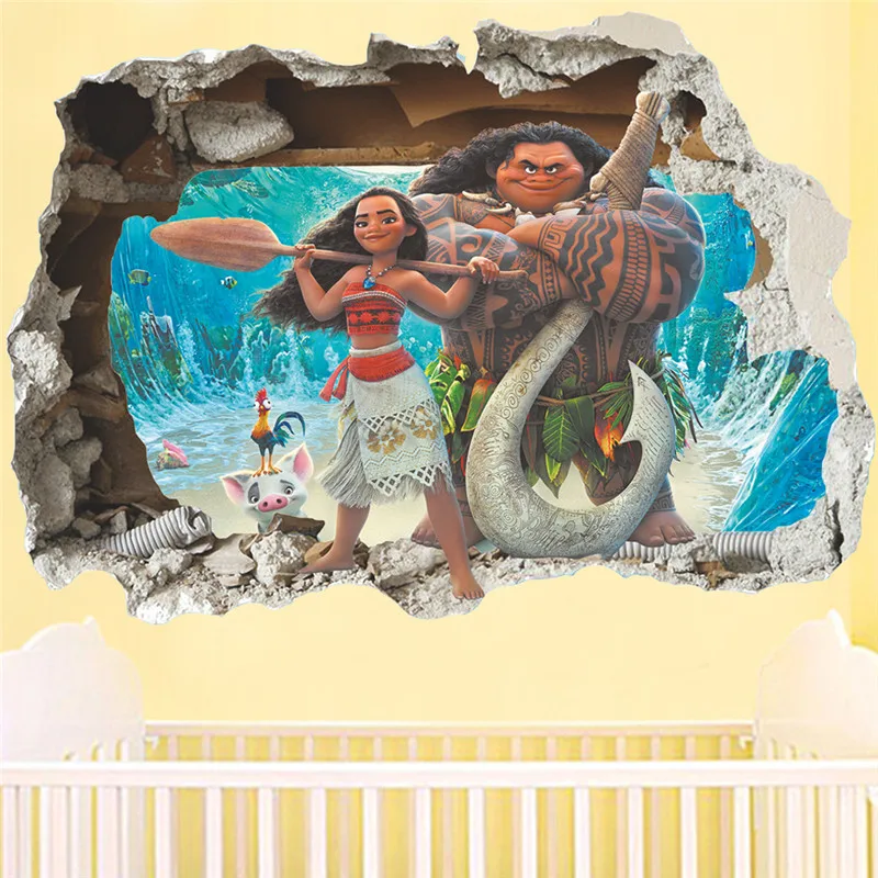 3D наклейки на стену Moana Maui Vaiana Break для детских комнат детские домашнего декора с