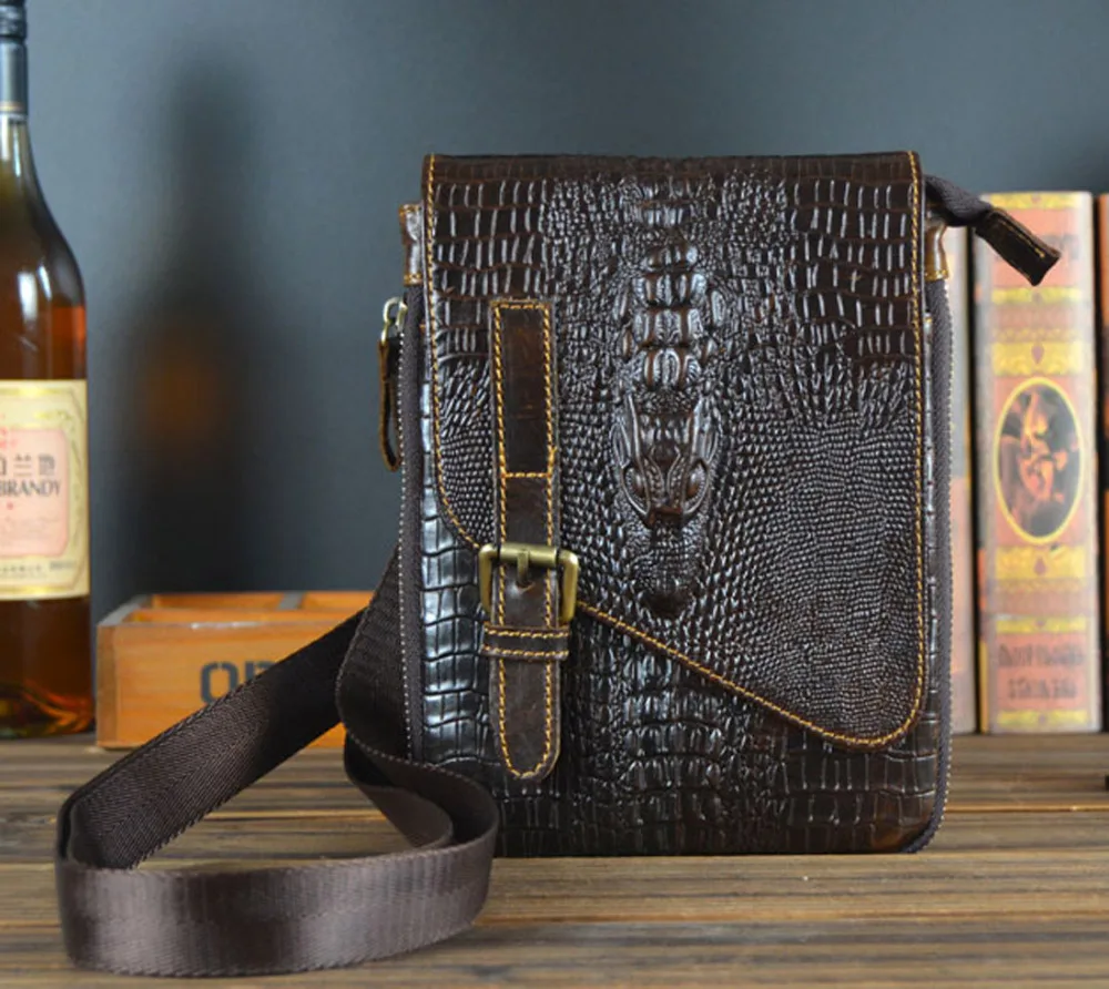 

New Men Genuine Leather Vintage Crocodile Grain Patter Cross Body Messenger Shoulder Hip Belt Bum Fanny Pack Waist Hook Bag