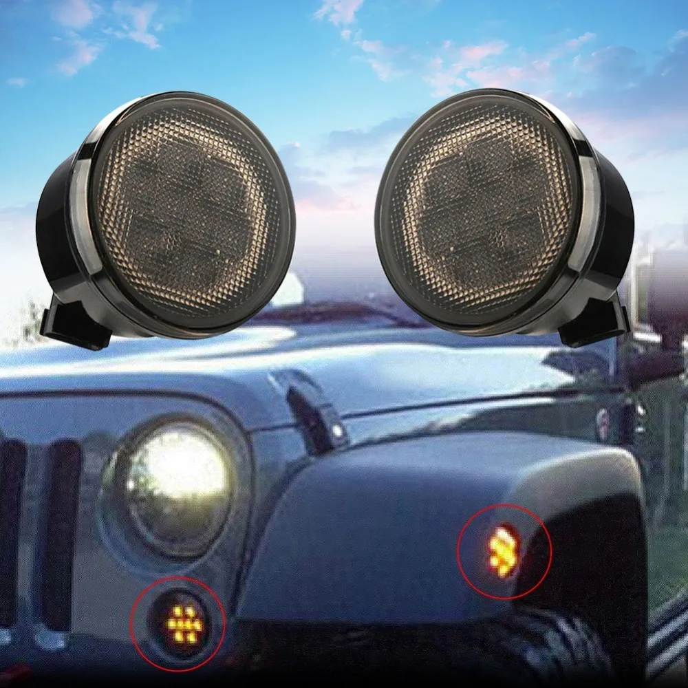 2 PCS Turn Signal Lights For 2007 2015 Jeep Wrangler JK Smoke Lens