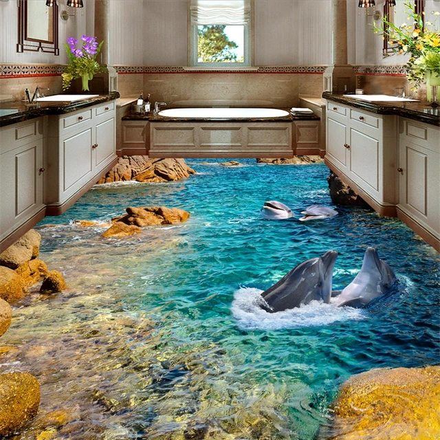 Beibehang Dolphin Sea Toilets Bathroom Custom Floor Wallpaper Beibehang Dolphin Sea Toilets Bathroom Custom Floor Wallpaper Mural Selfadhesive Waterproof Wall Paper Roll
