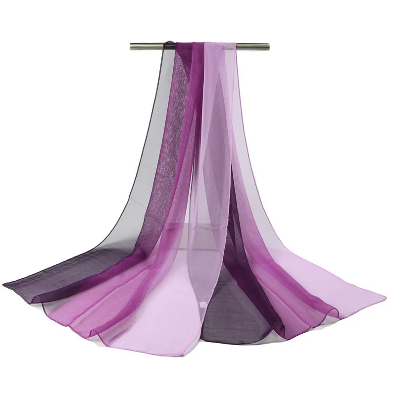 

Female scarf shawl thin beach wraps scarf wholesale silk scarf color gradual chiffon hijab scarfs for ladies head scarf soft