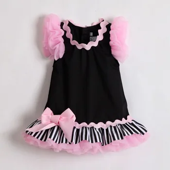 

Hot Sale Top grade baby girls dress ruffle sleeve Zebra striped 100% cotton infant dress for party and wedding