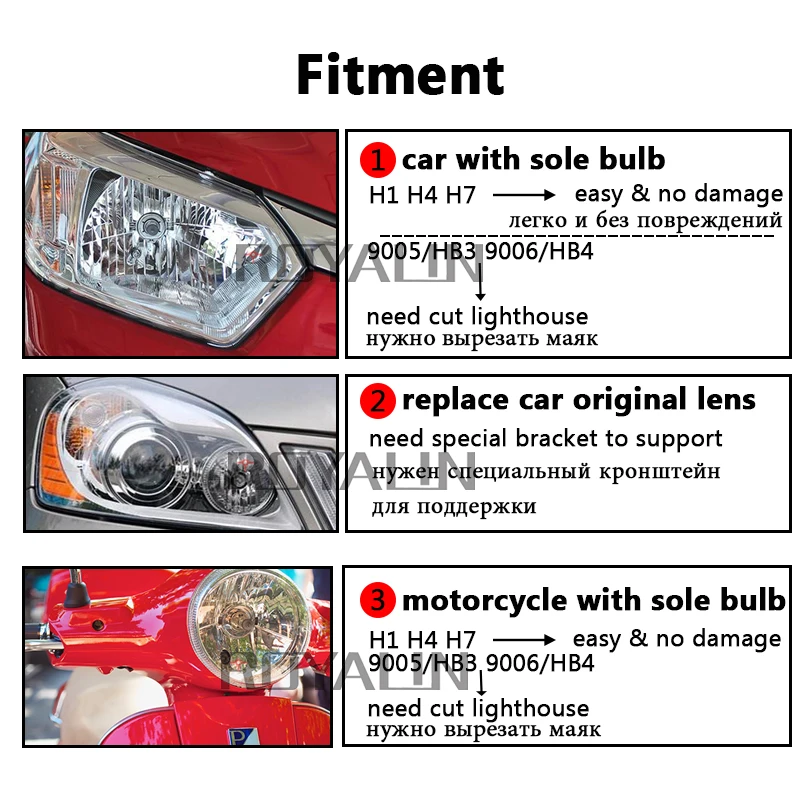 Günstige ROYALIN Bi Xenon HID H1 Mini Projektor Objektiv 2,5   Auto Scheinwerfer Halogen Objektiv Hallo Lo Strahl für H4 h7 Auto Styling Bulb Retrofit DIY