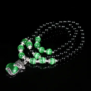 

Pulseras 108 beads Natural Stone Buddhist Prayer Beads Bracelets Multilayer Green Cat Eyes Fox Charm Bacelets for Women