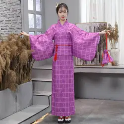Новое японское кимоно костюм женский фиолетовый юката Япония традиционный длинный халат народная Одежда для танцев DQL1421