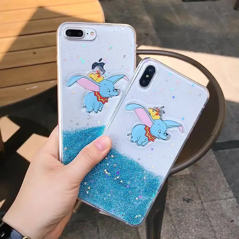 

Phone Case For iPhone X XS Max XR 7 8 6 6s Plus Cartoon Cute 3D Glitter Silicone Fly Elephant Soft TPU Sequins Back Cover Caqa