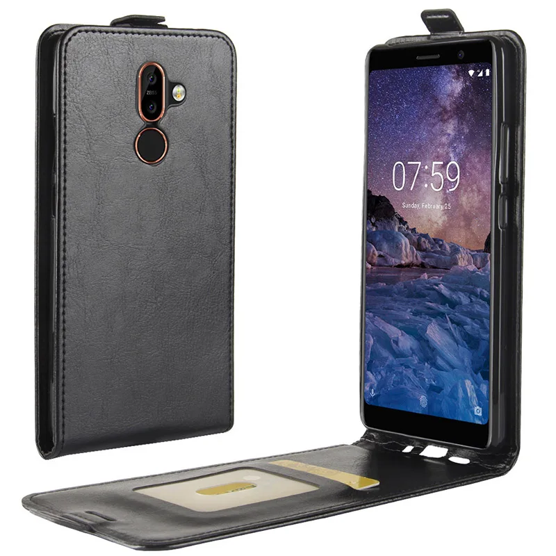 Вертикальный откидной кожаный чехол бумажник с отделением для карт Nokia 1 2 7 Plus