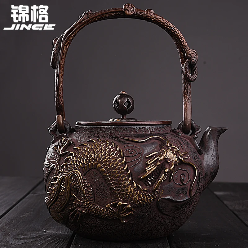 Art Collection Dragon Pattern Cast Iron Teapot Japanese Tea Pot 1600ml