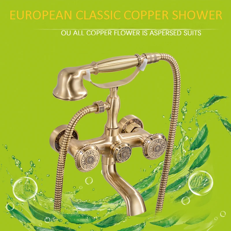 Antique Bronze Bathroom Phone Mixer Brass Carving Luxury Shower Head