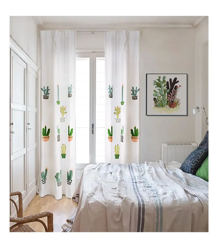 Индивидуальные занавески s для гостиной кактус вышитые оконные занавески хлопок лен Cortinas отвесный Тюль занавески s для спальни