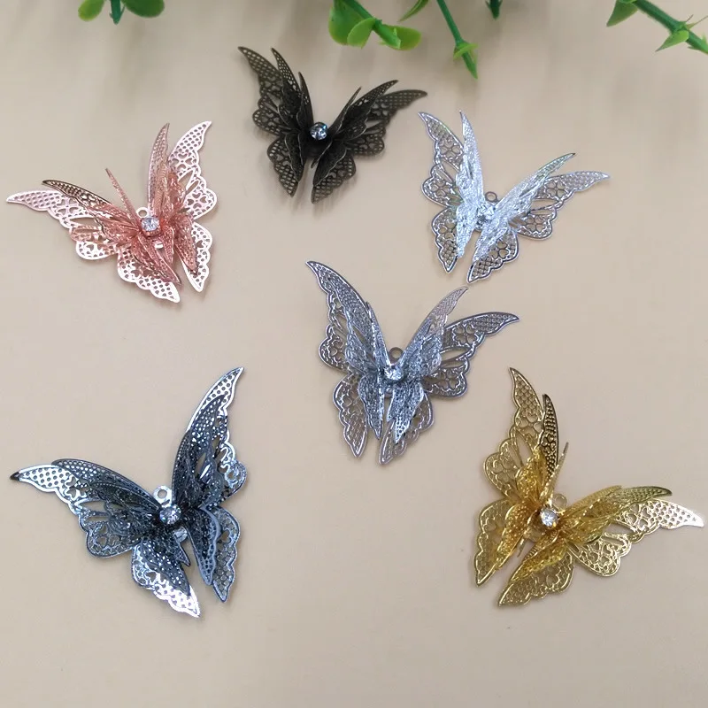 

10pcs 45*35MM Silver color Filigree butterfly charms for bracelet metal rose gold butterfly pendants diy earring jewelry making