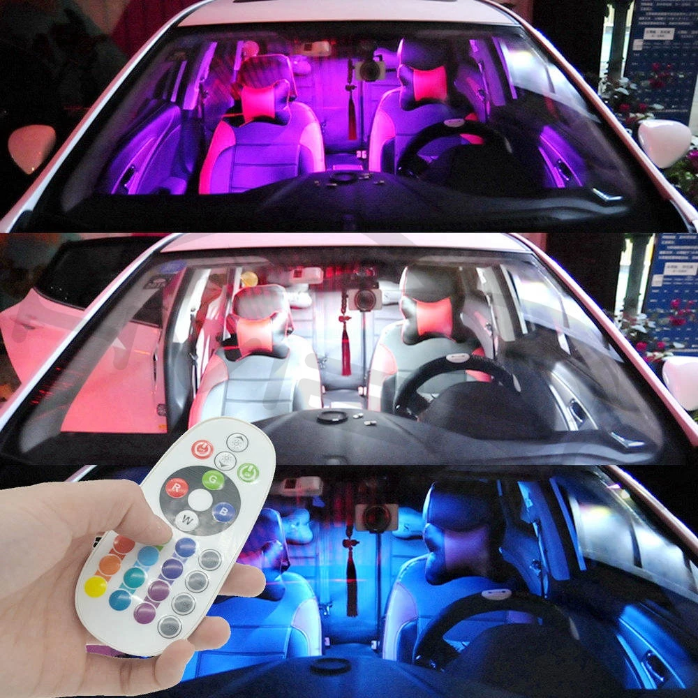  2X T10 5050 12SMD 15Smd 24smd Remote Control Rgb Car Led panel interior Auto lights Reading Dome Fe - 32857159868